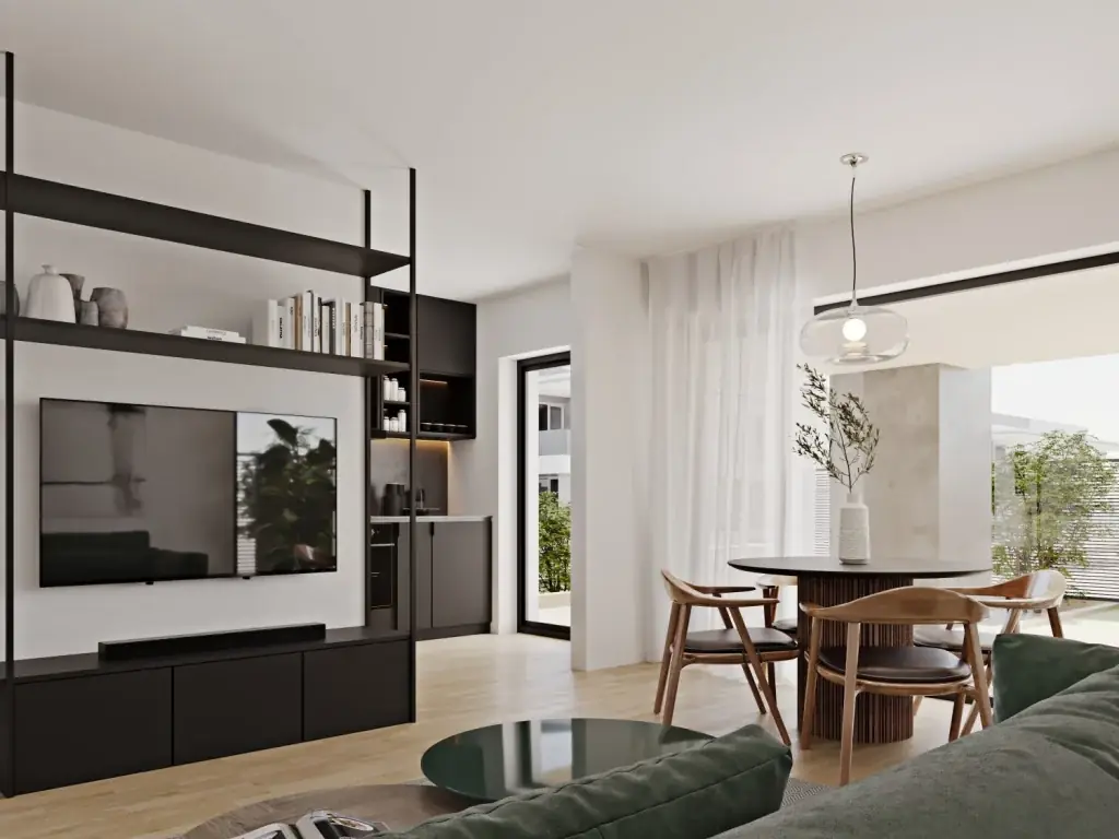 Randare interior – living, proiectul Compass on the Lake