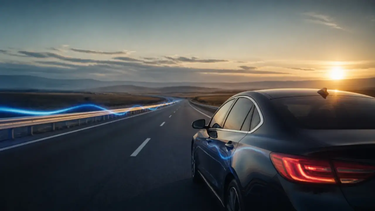 Eine breite Autobahn in der Ebene nördlich von Bukarest, am Horizont die Berge