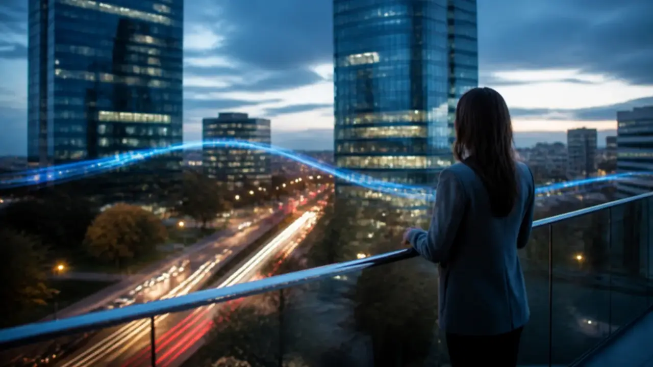 Tours de bureaux dans le nord de Bucarest au crépuscule