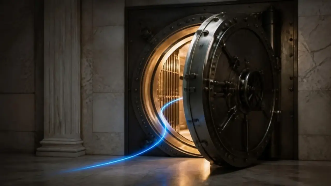 An open bank vault door