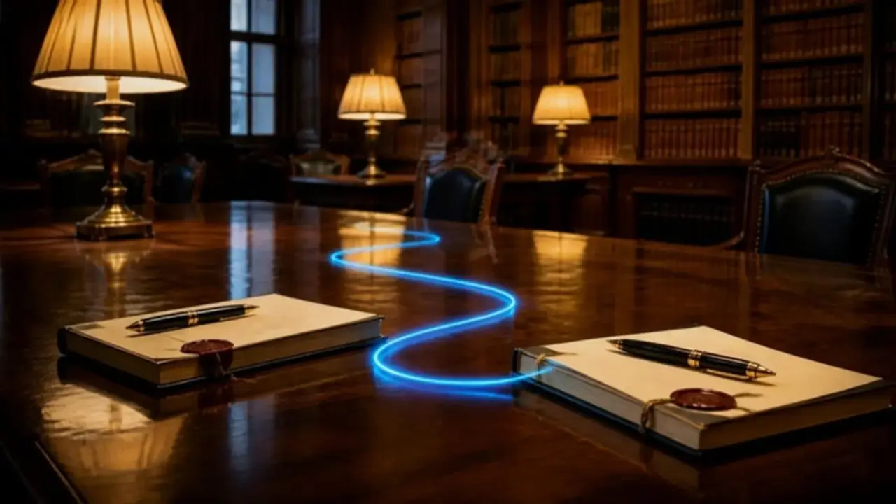 Two treaty documents with pens on a library table