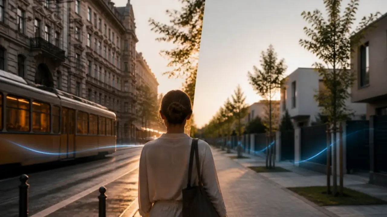 A Budapest residential street beside a Bucharest suburban street