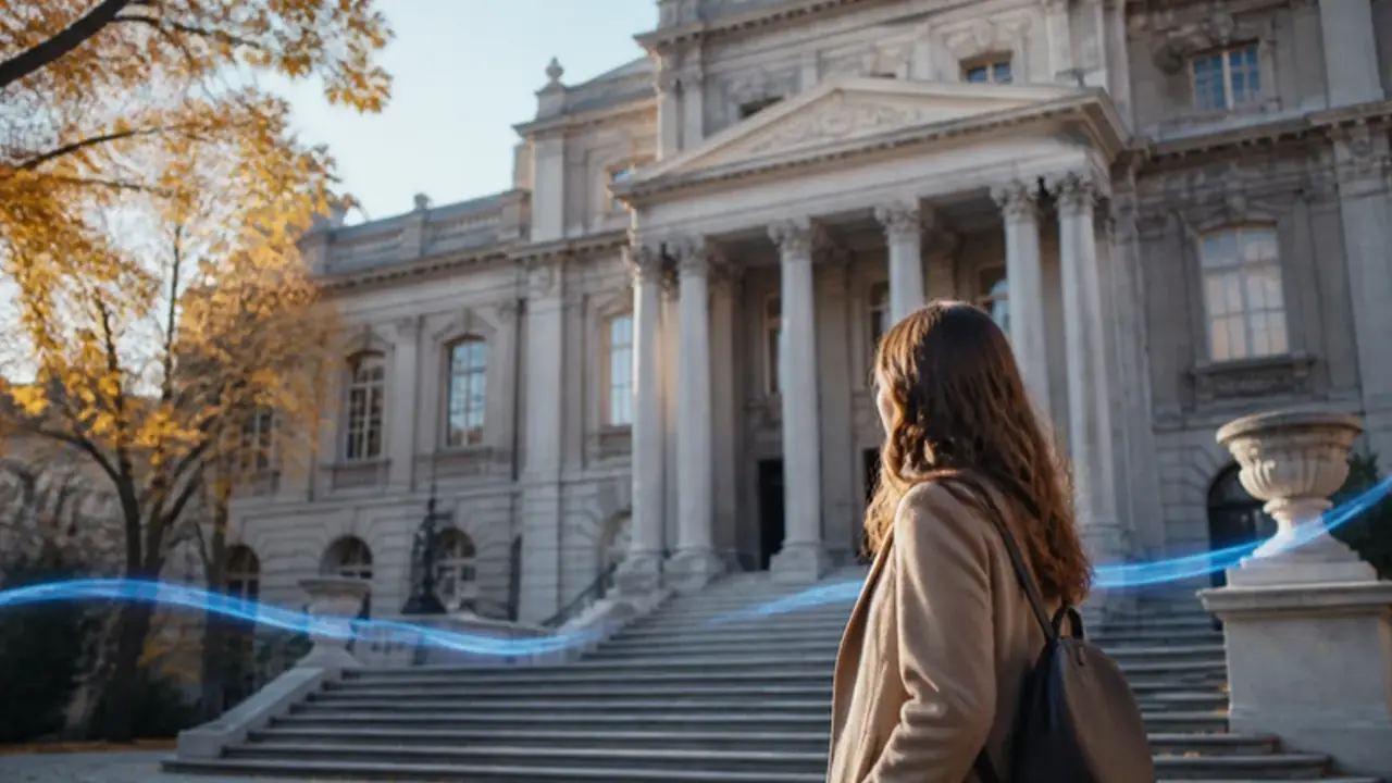 Ein historisches Universitätsgebäude im Zentrum von Bukarest an einem Herbstmorgen