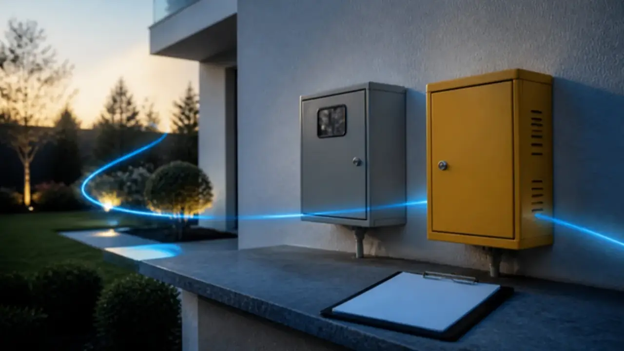 Compteurs d'électricité et de gaz sur le mur extérieur d'une villa neuve près de Bucarest