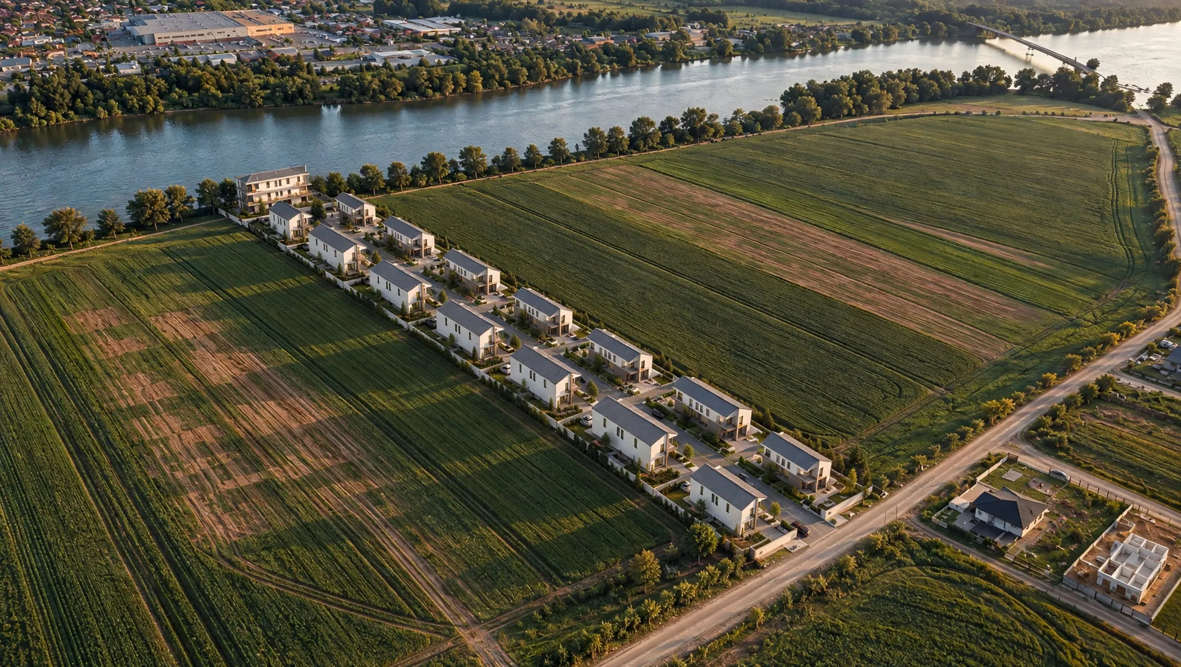 Aerial view of Compass on the Lake villa complex by the lake, Balotesti, Romania