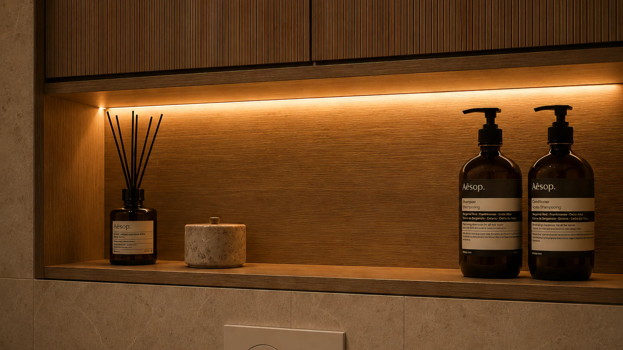 Bathroom niche with lighting, Compass on the Lake villa