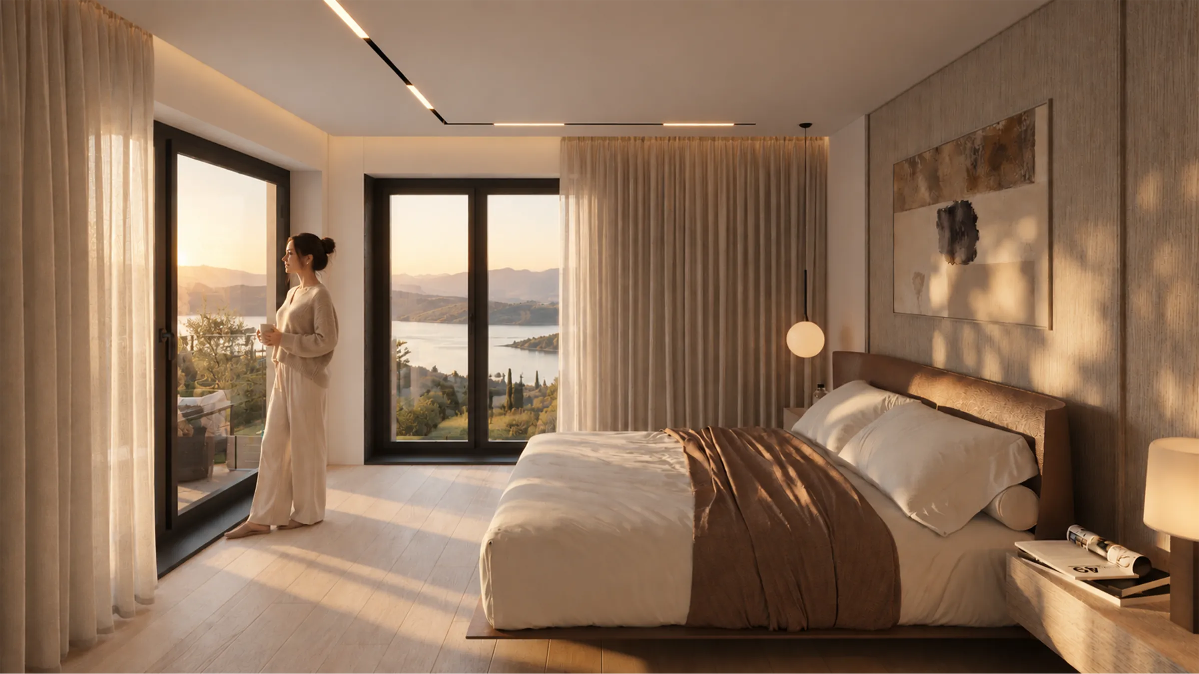 Bedroom with lake and hills view, Compass on the Lake villa