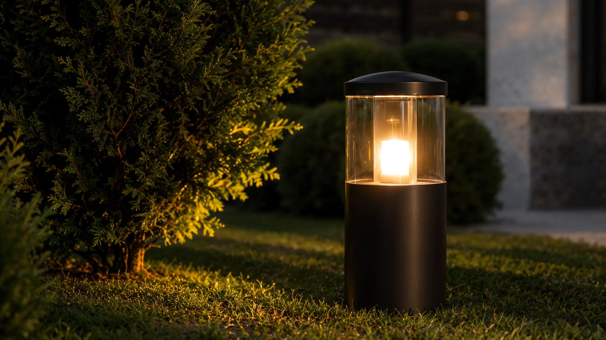 Garden lamp on the lawn, Compass on the Lake villa